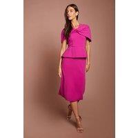 Coast Women's Twist Front Cape Sleeve Pencil Midi Dress With Peplum in Fuchsia | Size: 8
