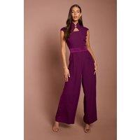 Coast Women's High Neck Cap Sleeve Crepe Jumpsuit in Plum | Size: 16
