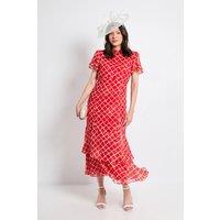 Wallis Women's Check Burn Out Ruffle Midi Dress in Red | Size: 14