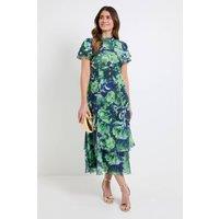 Wallis Women's Floral Burn Out Ruffle Midi Dress in Navy | Size: 12