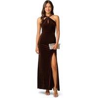 Adrianna Papell Women's Velvet Halter Mermaid Gown in Brown | Size: 14