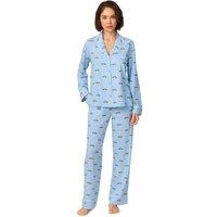 DKNY Women's Long Sleeve Notch Top & Pant Sleep Set in Hudson Blue Taxi in Light Blue | Size: Large