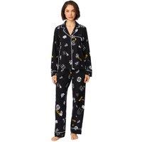 DKNY Women's Long Sleeve Notch Top & Pant Sleep Set in Multi Black Logo | Size: Large