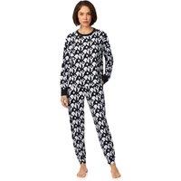 DKNY Women's Long Sleeve Top & Jogger Sleep Set in White Logo Stack in Black | Size: Medium