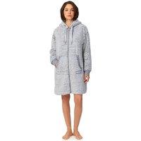 DKNY Women's 91.5cm Long Sleeve Hooded Zip Robe in Graphite Frosted Sherpa in Light Grey | Size: Small