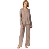 DKNY Women's Long Sleeve Notch Top & Pant Sleep Set in City Stone in Light Tan | Size: Small