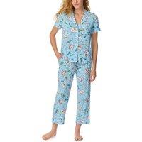Kate Spade New York Women's Short Sleeve Cropped PJ Set in a Fun Game On Design in Blue | Size: Medium