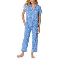 Kate Spade New York Women's Short Sleeve Cropped PJ Set in Brushed Jersey with Swan Pattern in Blue | Size: Medium