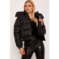 STYLEWISE Women's Hooded Padded - Drawstring Hem - Puffer Jacket in Black | Size: Small