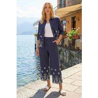 Roman Women's Broderie Cotton Lace Jacket in Navy | Size: 20