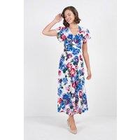 Kettlewell Women's Floral Print Tie Back Midi Dress in White | Size: 6