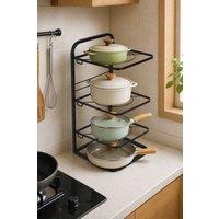 Garden Sanctuary Kitchen Pot Pan Organizer Rack Adjustable Cookware Holder Stand in Black