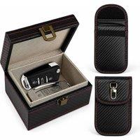 Dyzi RFID Faraday Box for Car Keys with 2 Signal Blocking Pouches Black