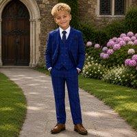 SAMIL SUITS Boy's Sonny - 6 Piece Luxe Suit in Mid Blue | Size: 1-2 Years
