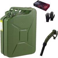 Pegdev 20L Heavy Duty Jerry Can with Metal Spout & Nitrile Gloves UN Certified in Dark Green