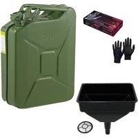 Pegdev Heavy Duty 20L Jerry Can with Funnel & Nitrile Gloves UN Certified Steel Container in Dark Green