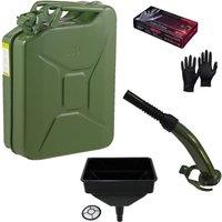 Pegdev 20L Heavy Duty Jerry Can with Funnel Metal Spout & Nitrile Gloves UN Certified in Dark Green
