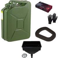 Pegdev 20L Heavy Duty Jerry Can with Funnel Replacement Seal & Nitrile Gloves UN Certified in Dark Green