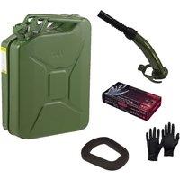 Pegdev 20L Heavy Duty Jerry Can with Metal Spout Replacement Seal & Nitrile Gloves UN Certified in Dark Green