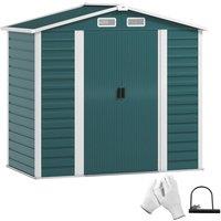 Rolipo 7 x 4ft Galvanised Steel Garden Shed with Foundation Kit & Lock, Green