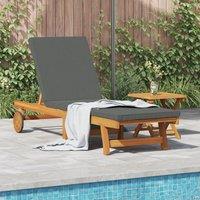 Berkfield Home Sun Lounger with Wheels & Cushion in Dark Grey Solid Wood in Brown
