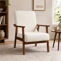 STILVORA Accent Chair with Wooden Frame in White Boucle