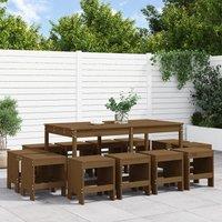 Berkfield Home 13 Piece Garden Dining Set Honey Brown Solid Wood Pine