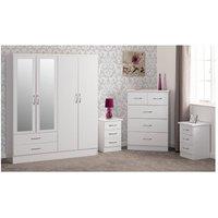 Seconique Nevada 4 Door 2 Drawer Mirrored Wardrobe Bedroom Set in White