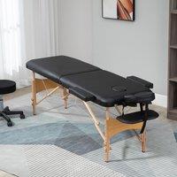HOMCOM Wooden Folding Spa Beauty Massage Table w/ 2 Sections, Carry Bag in Black | Size: Single