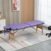 HOMCOM Wooden Folding Spa Beauty Massage Table w/ 2 Sections, Carry Bag in Purple | Size: Single