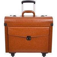 House of Leather Four Wheeled Pilot Case Faux Leather Lightweight Cabin Bag Commander Black in Light Tan | Size: Small
