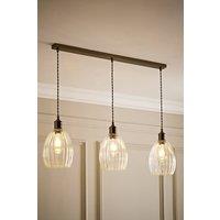 ValueLights Cheltenham Clear Ribbed Glass Dome 3 Drop Bar Diner Ceiling Light in Bronze