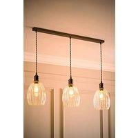ValueLights Cheltenham Ribbed Glass Dome 3 Drop Bar Diner Ceiling Light with Bulbs in Bronze