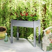 OUTSUNNY Garden Wooden Planter Flower Raised Bed, Dark Grey