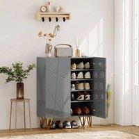 HOMCOM Shoe Storage Cabinet with Soft-Close Hinges & Adjust Shelves, Grey