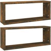 Berkfield Home Wall Cube Shelves 2 pcs Smoked Oak 60x15x23 cm Engineered Wood in Brown | Size: 60 x 15 x 23 cm