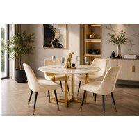 Stratus Interiors Lucien Gold 1.2 Round Dining Table with Sintered Stone Top in Cream | Size: 120 cm