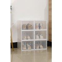 H&O Direct 12 Pack Plastic Shoe Storage Boxes with Magnetic Door in White