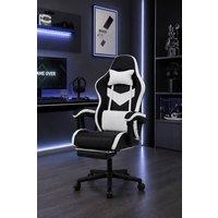 Living and Home High Back Gaming Chair with Massage Lumbar Support & Footrest in Black