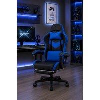 Living and Home High Back Gaming Chair with Massage Lumbar Support & Footrest in Blue