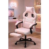 Living and Home Reclining Gaming Chair with Massage Lumbar Support & Footrest in Pink