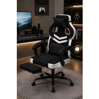 Living and Home Reclining Gaming Chair with Massage Lumbar Support & Footrest in Black