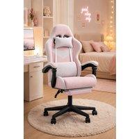 Living and Home Ergonomic High Back Gaming Chair with Massage Lumbar Support in Pink
