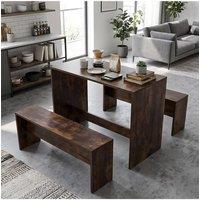 Living and Home Retro Dining Table Set with 2 Stools in Brown