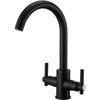 Heable Sleek Kitchen Mixer Tap Dual Lever Monobloc Swivel Spout Matte Black