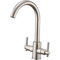 Heable Sleek Kitchen Mixer Tap Dual Lever Swivel Spout Brushed Nickel in Silver
