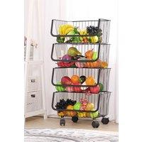 Living and Home 4-tier Detachable Rolling Metal Wire Basket Trolley Rack Stackable Fruit Vegetable Storage Holder Kitchen in Black