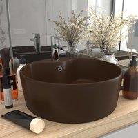 Berkfield Home Luxury Wash Basin with Overflow Matt Dark Brown 36x13 cm Ceramic