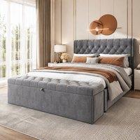 STILVORA Upholstered Bed 4ft6 with storage in Grey | Size: Double