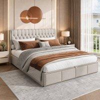 STILVORA Upholstered 4ft6 Double Bed with Storage in Grey